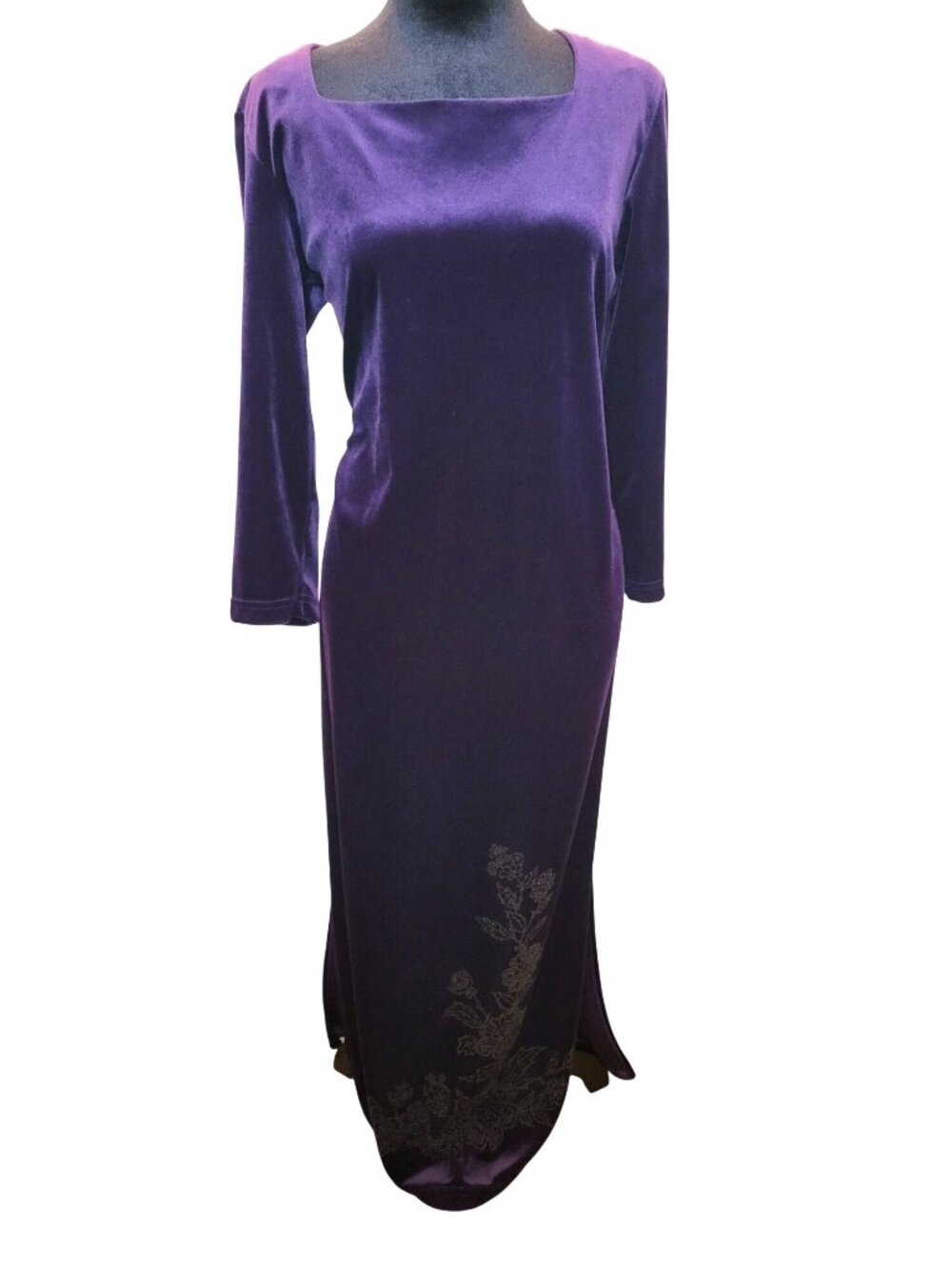 Vintage 90s Style Studio Sm Purple Velvet Maxi Dress Slit Whimsygoth Boho Phoebe